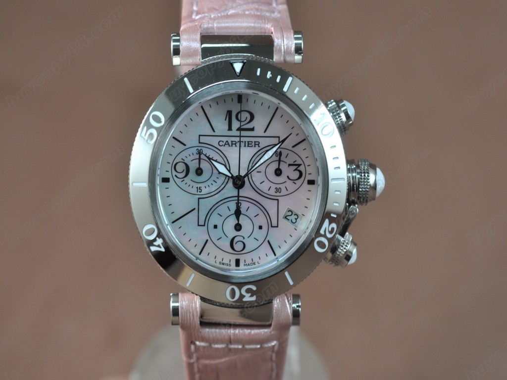 卡地亞【女性用】 Pasha Chrono SS/LE Pearl white DialSwiss 石英機芯搭載0