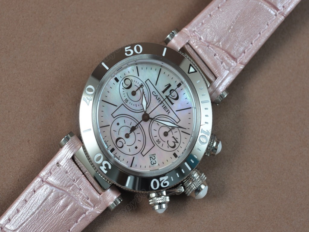 卡地亞【女性用】 Pasha Chrono SS/LE Pearl white DialSwiss 石英機芯搭載4