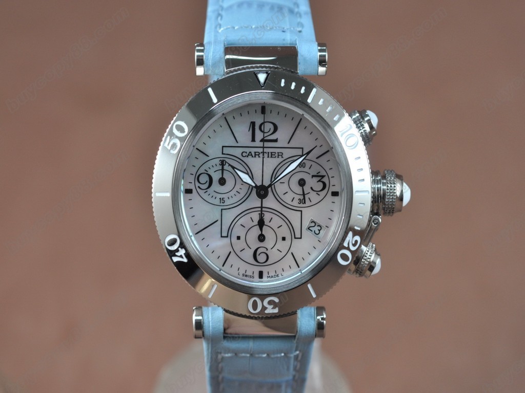 卡地亞【男性用】Pasha  Chrono SS/LE Pearl white DialSwiss 石英機芯搭載2