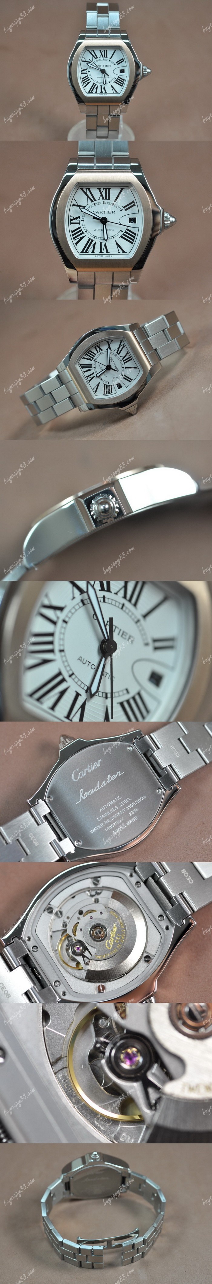 卡地亞Cartier Men Roadster SS/SS White dial A-2824-2自動機芯搭載0