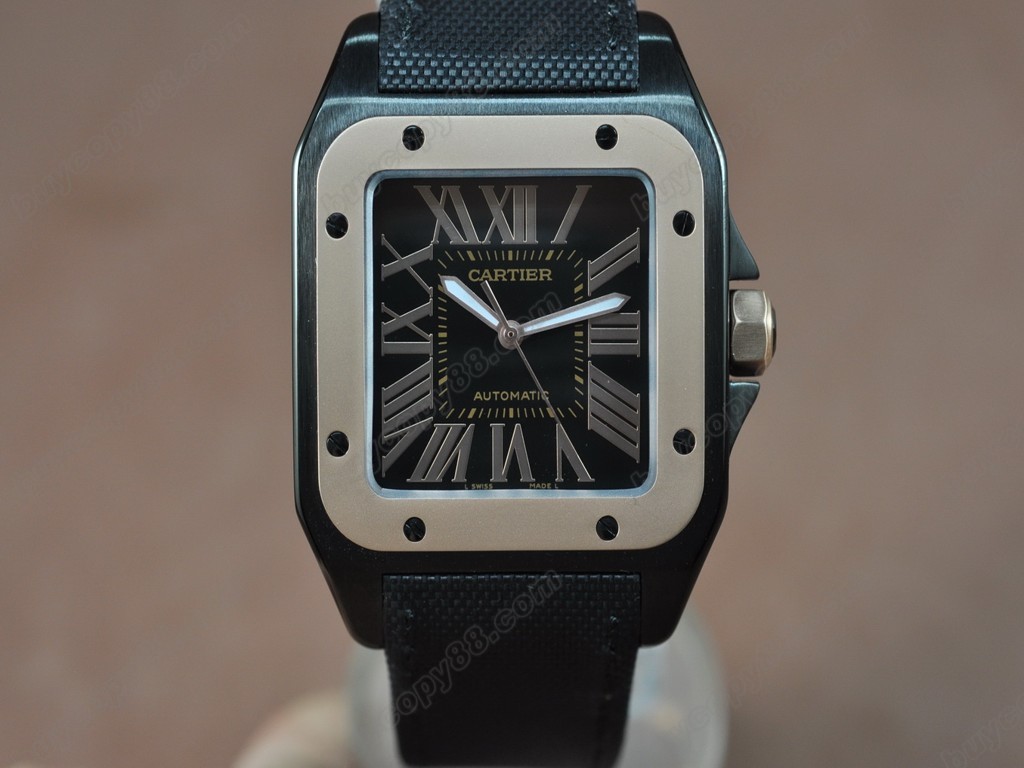 卡地亞 Santos 100 RG/PVD/NY Black Swiss Eta 2824-2 自動機芯搭載2