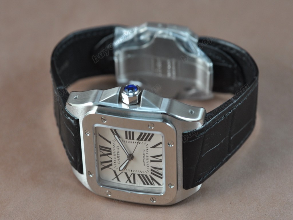 卡地亞【男性用】Santos SS/Le/White Swiss Eta 2824-2 自動機芯搭載.振頻每小時 28,800 次6