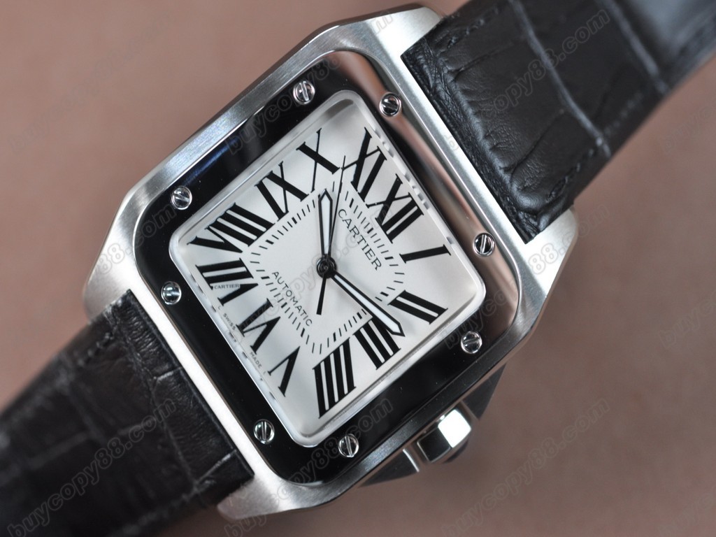 卡地亞【男性用】Santos SS/Le/White Swiss Eta 2824-2 自動機芯搭載.振頻每小時 28,800 次5