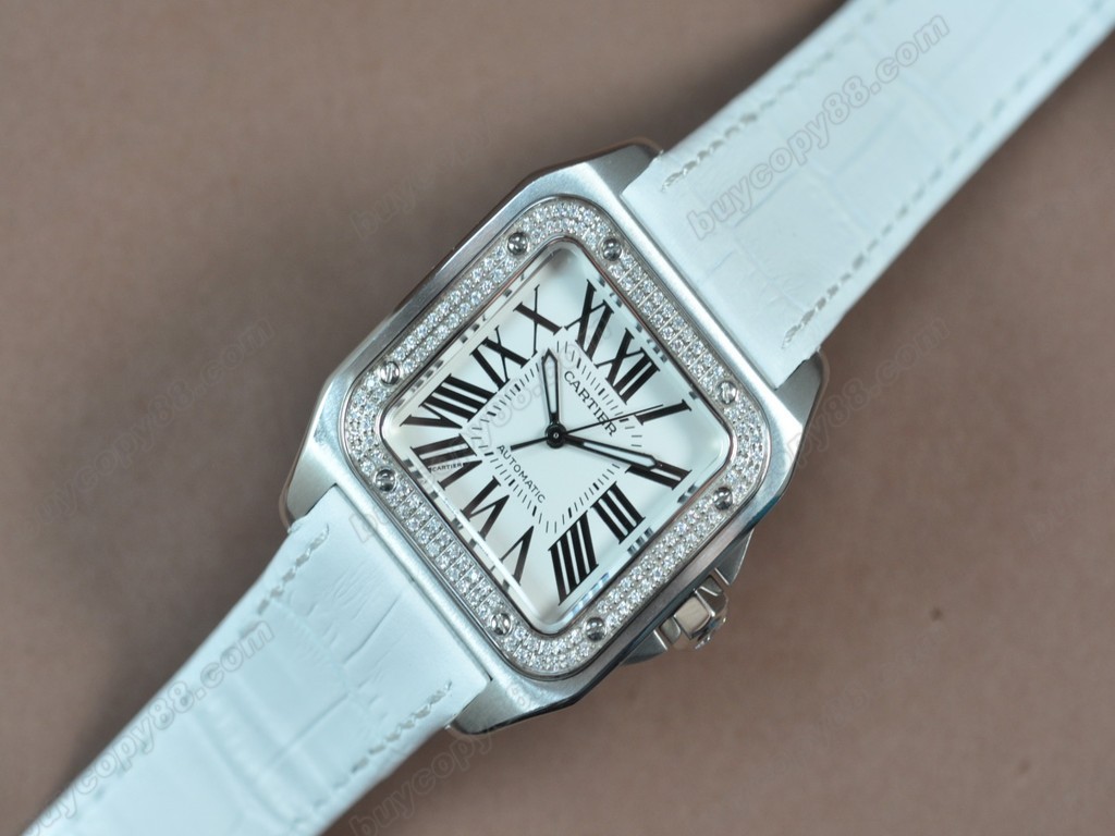 卡地亞【男性用】Santos SS/LE/Diam White dial Swiss Eta 2671-2 自動機芯搭載5