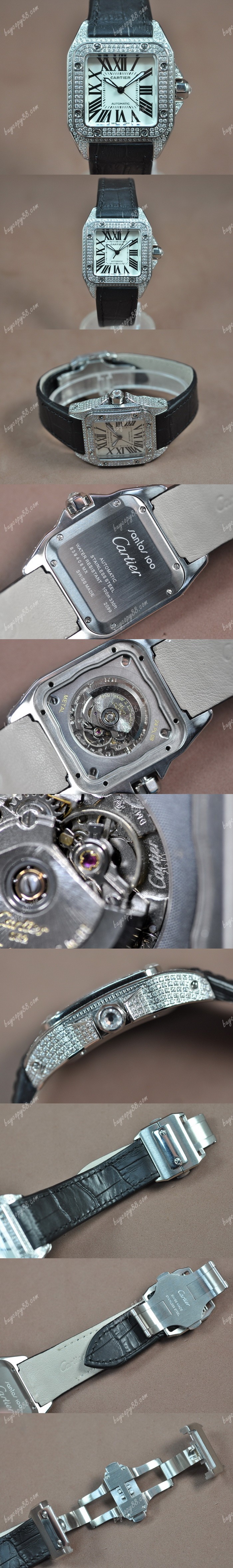 卡地亞Cartier Santos SS/LE/Diam White dial Swiss Eta 2671-2自動機芯搭載0