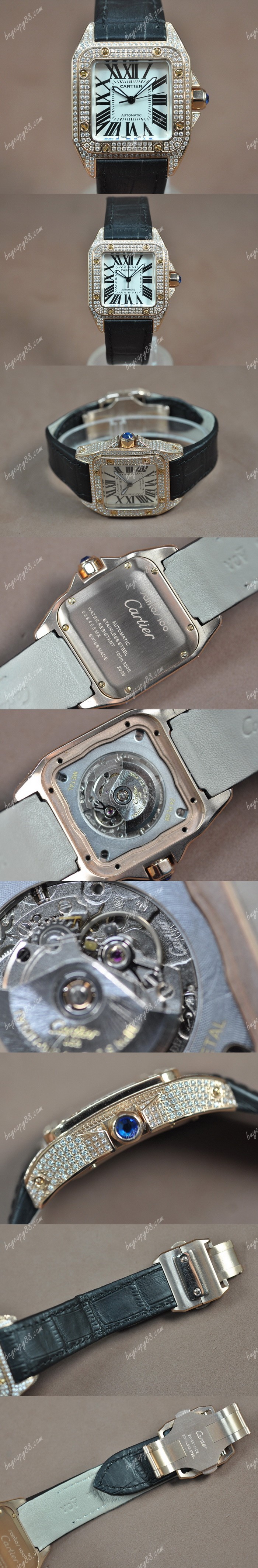 卡地亞Cartier Santos 玫瑰金/LE/Diam White dial Swiss Eta 2671-2自動機芯搭載0