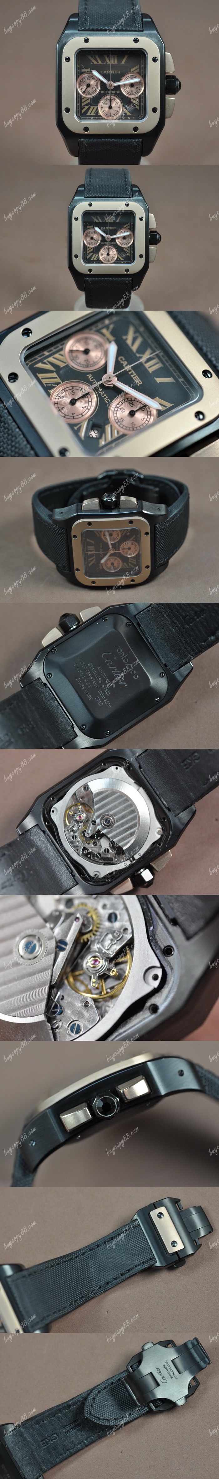 卡地亞Cartier Santos 100 PVD/Satin Black Dial A-7750自動機芯搭載0