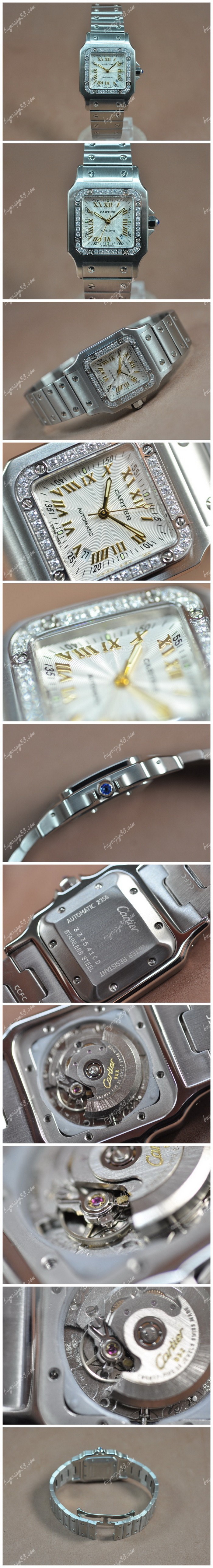 卡地亞Cartier Santos Ladies SS/SS/Diam White Dial Swiss 2671自動機芯搭載0