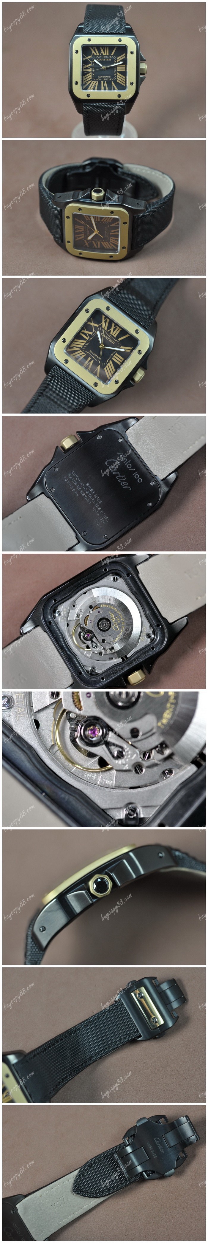 卡地亞Cartier Santos PVD/YG/SA Black dial Asian 2824自動機芯搭載0