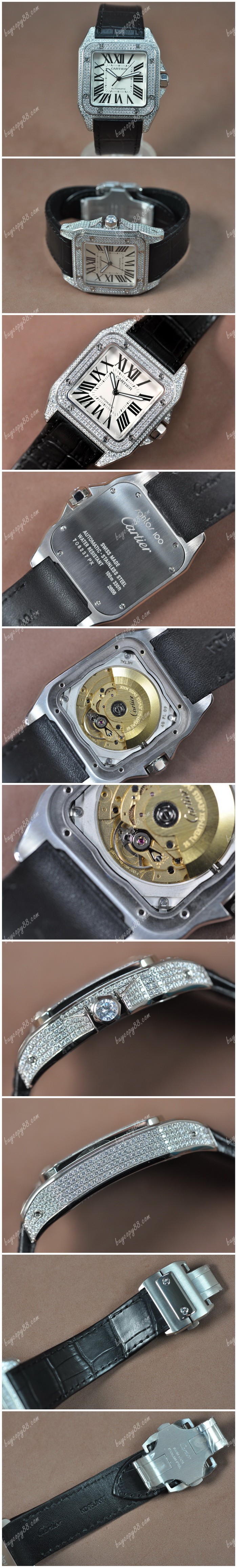 卡地亞Cartier Santos SS/LE/Diam White dial Swiss SW200-1自動機芯搭載0