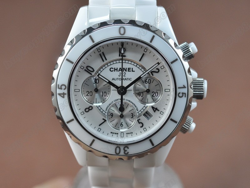 香奈兒【男性用】 J12 Auto Chrono White Full Ceramic  Asia7750自動機芯搭載7