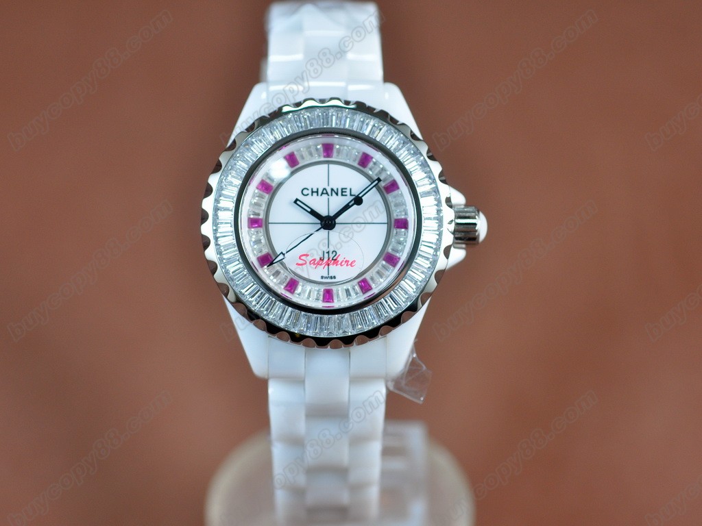  香奈兒【女性用】J12 Joaillerie Ladies White/Red/Clear Japanese石英機芯搭載0