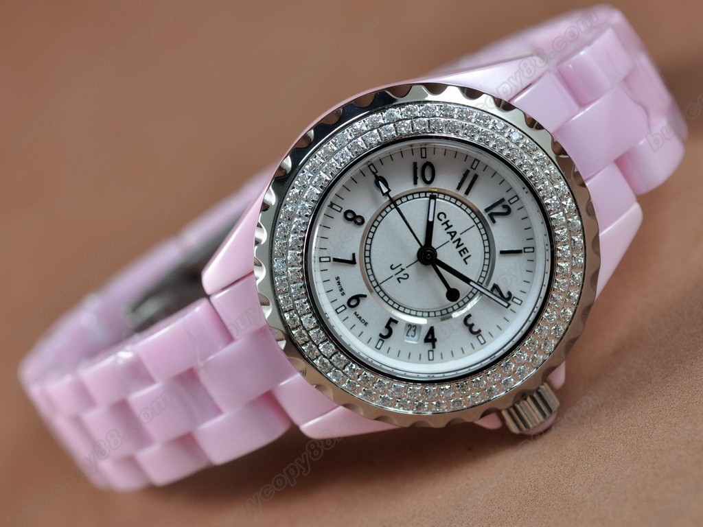 香奈兒【女性用】 J12 White Ceramic Diam /Bez Ladies  Japanese石英機芯搭載2