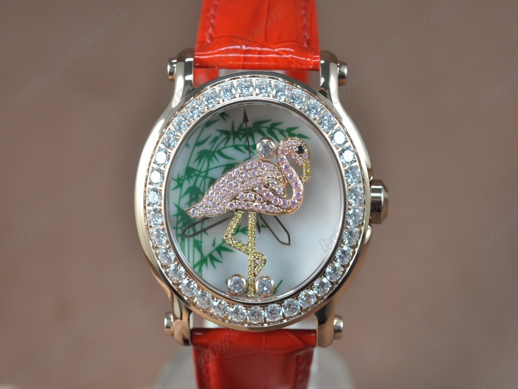 蕭邦錶【女性用】Happy Sports Animal Kingdom RG/LE Diam White Dial Swiss 石英機芯搭載7