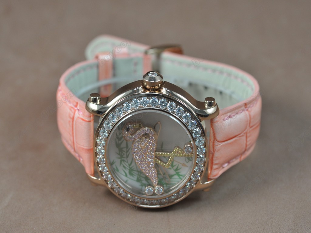 蕭邦錶【女性用】Happy Sports Animal Kingdom RG/LE Diam White Dial Swiss石英機芯搭載6