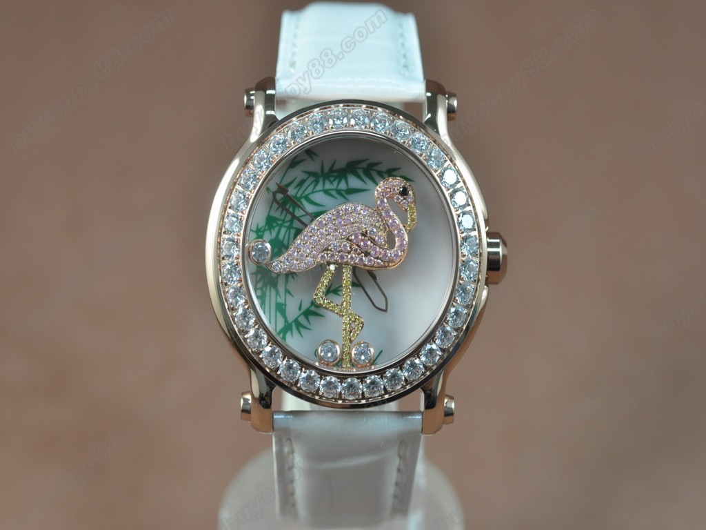 蕭邦錶【女性用】Happy Sports Animal Kingdom RG/LE Diam White Dial Swiss 石英機芯搭載8