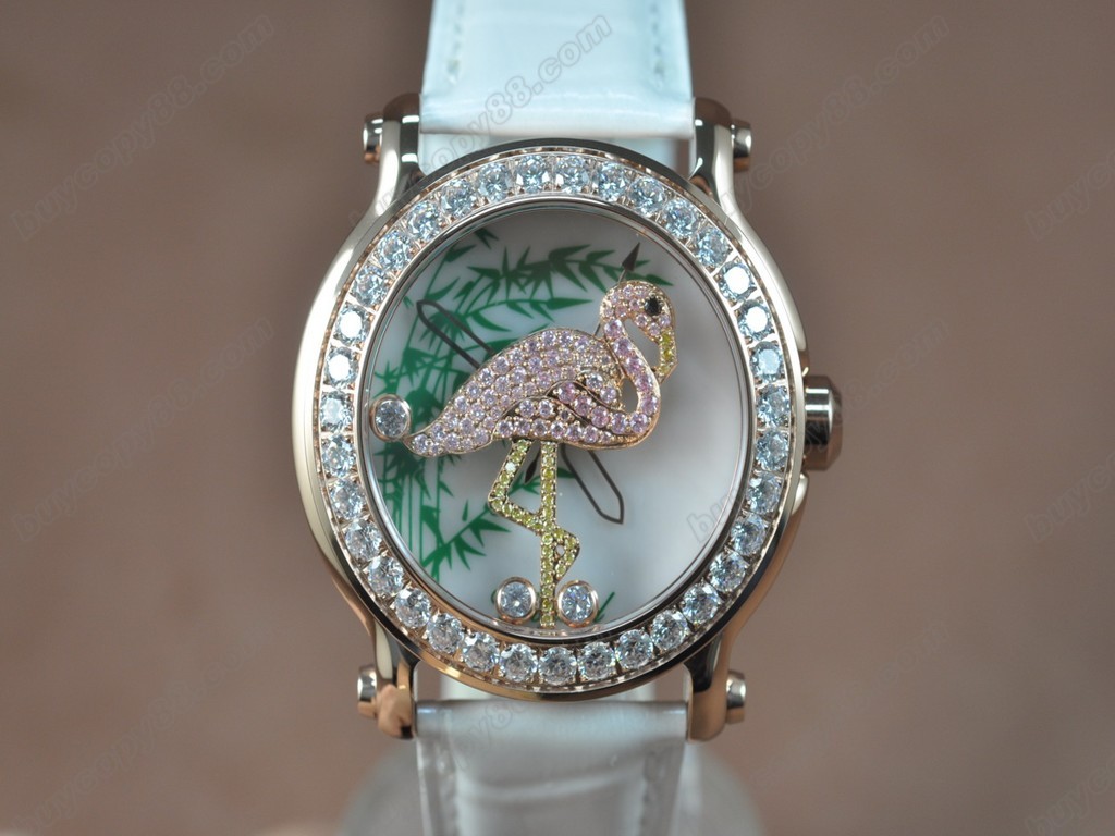 蕭邦錶【女性用】Happy Sports Animal Kingdom RG/LE Diam White Dial Swiss 石英機芯搭載7