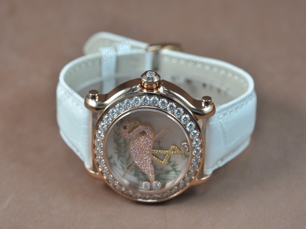 蕭邦錶【女性用】Happy Sports Animal Kingdom RG/LE Diam White Dial Swiss 石英機芯搭載6