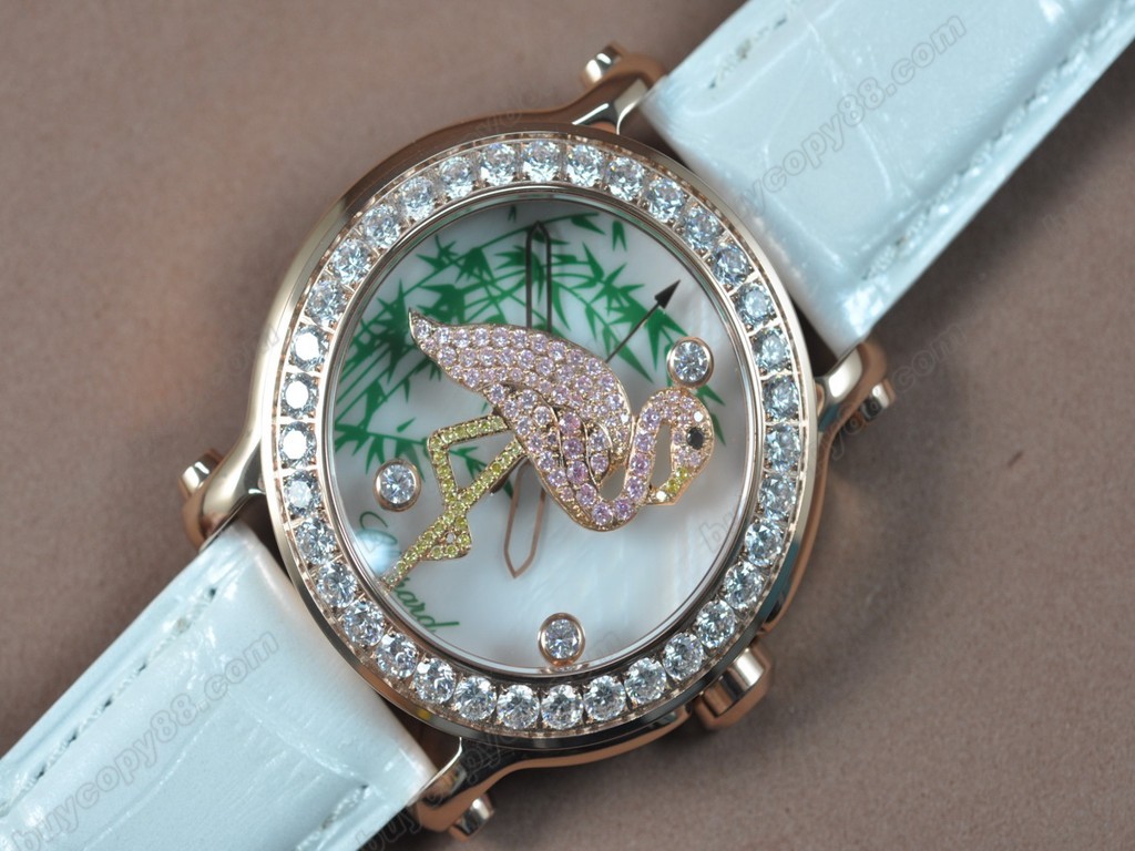 蕭邦錶【女性用】Happy Sports Animal Kingdom RG/LE Diam White Dial Swiss 石英機芯搭載5