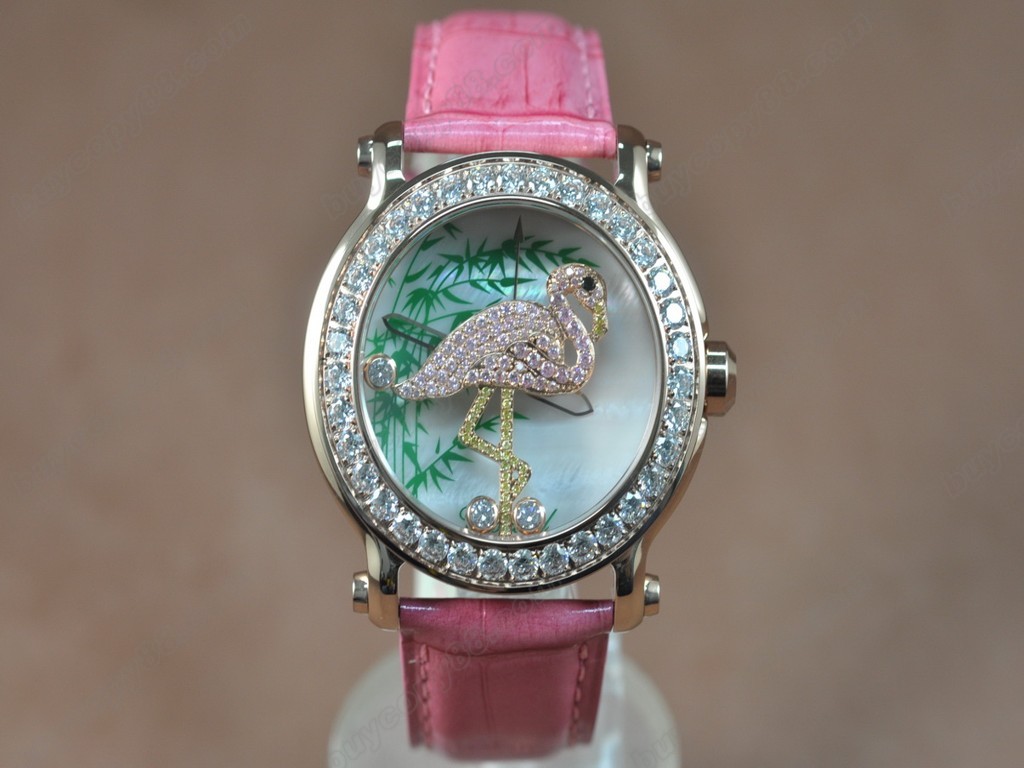 蕭邦錶【女性用】Happy Sports Animal Kingdom RG/LE Diam White Dial Swiss石英機芯搭載8