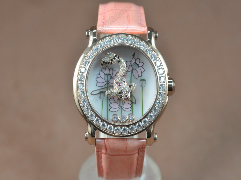 蕭邦錶【女性用】Happy Sports Animal Kingdom RG/LE Diam White Dial Swiss 石英機芯搭載7