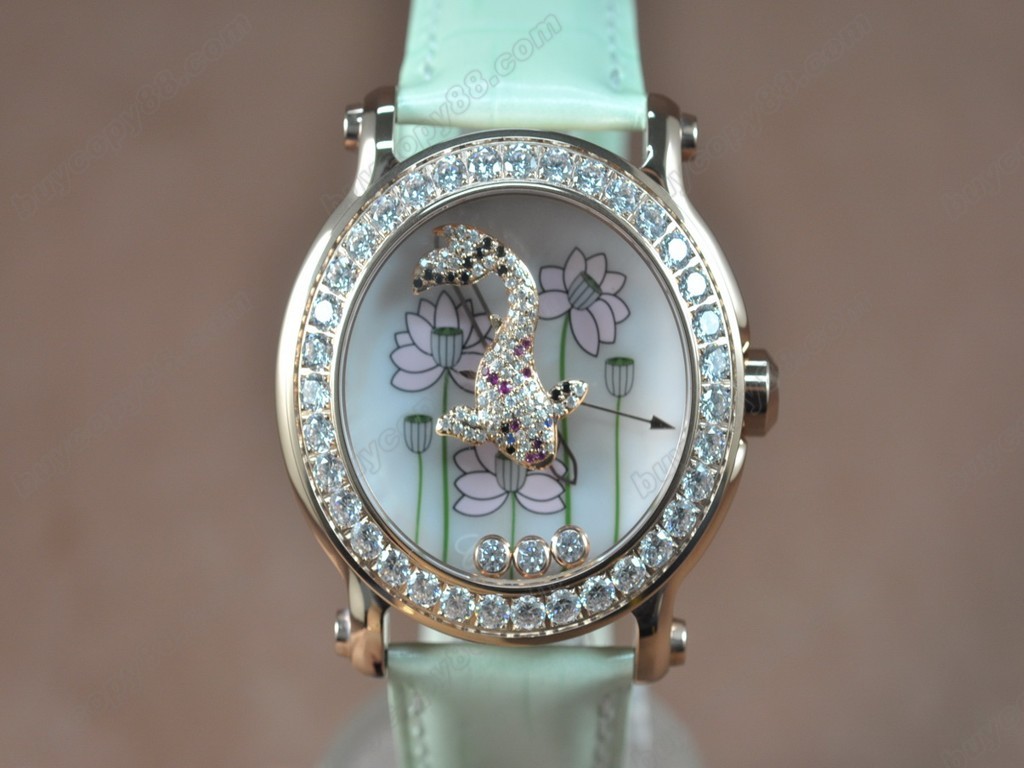 蕭邦錶【女性用】Happy Sports Animal Kingdom RG/LE Diam White Dial Swiss 石英機芯搭載1