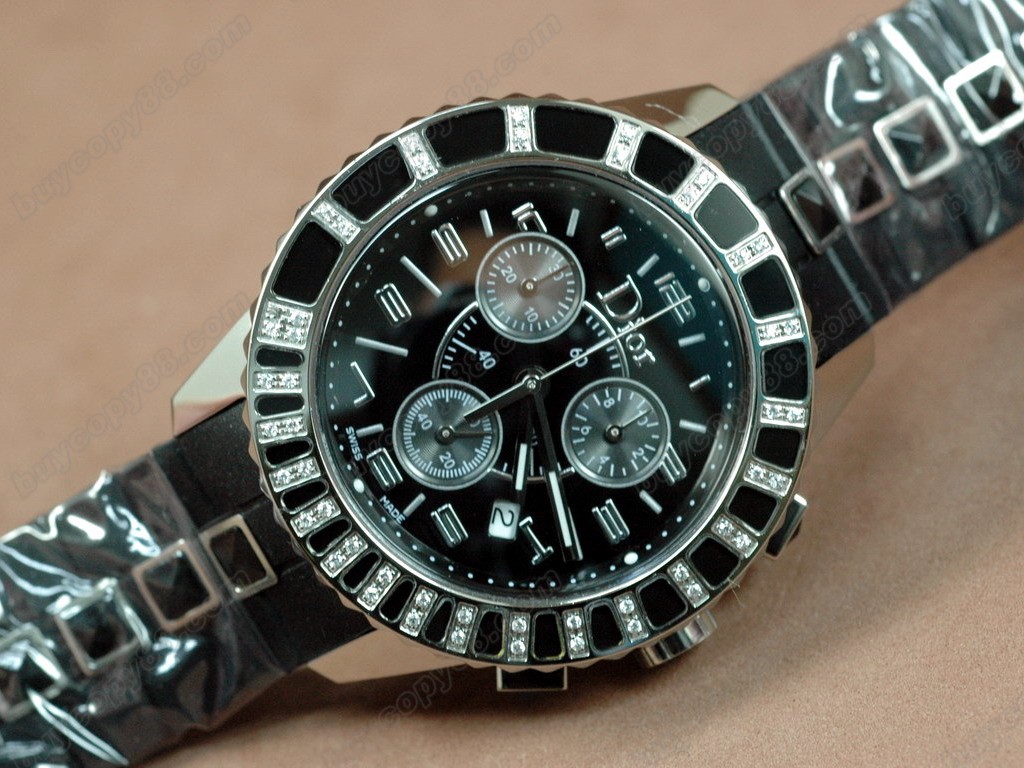 迪奧【男女兼用】 Christal Jewellery Mid SS/RU Black Swiss 石英機芯搭載6