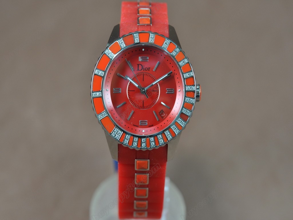 迪奧【男女兼用】 Christal Jewellery Mid SS/RU Red Swiss 石英機芯搭載0