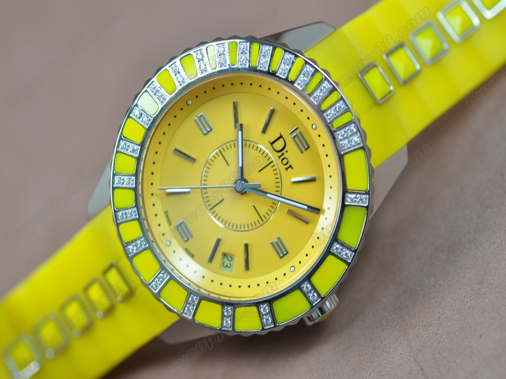 迪奧【男女兼用】 Christal Jewellery Mid SS/RU Yellow Swiss Eta 2824-2 自動機芯搭載2