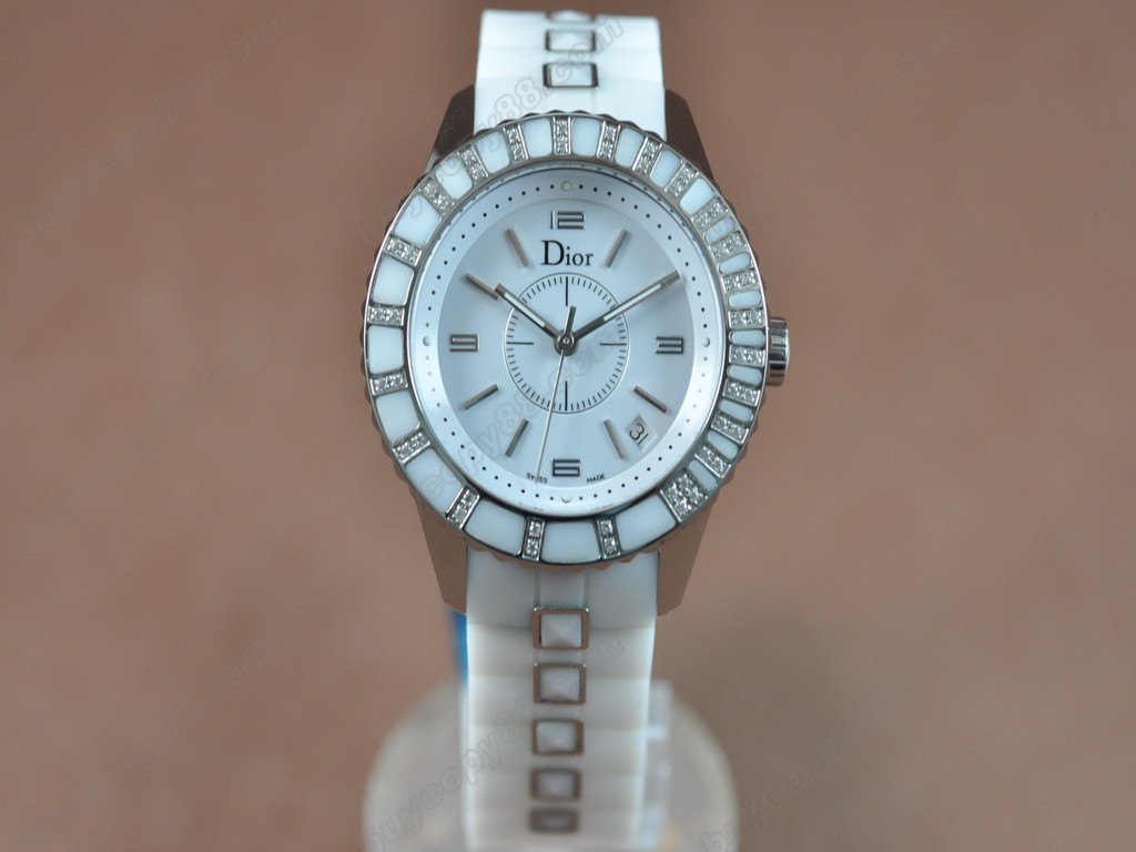 迪奧【男女兼用】Christal Jewellery Mid SS/RU White Swiss Eta 2824-2 自動機芯搭載1