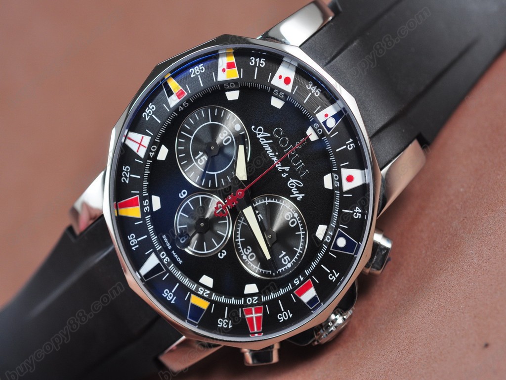 崑崙錶 【男性用】 Admiral's Cup Chronograph SS/RU Black Asia 7750 自動機芯搭載5