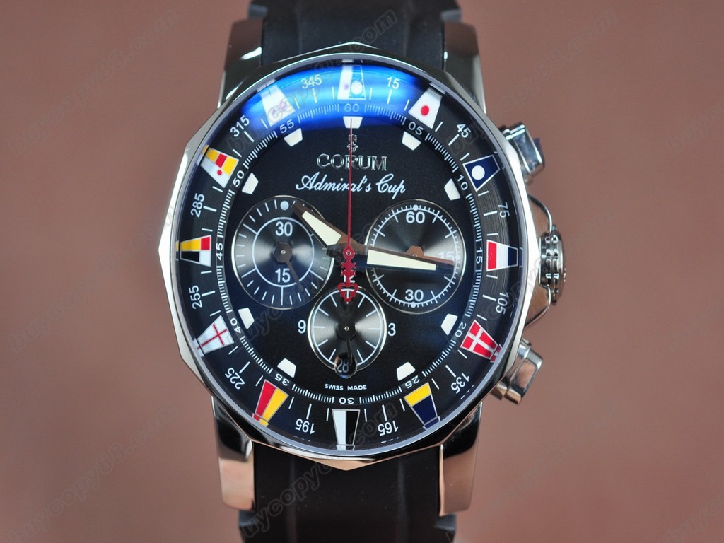 崑崙錶 【男性用】 Admiral's Cup Chronograph SS/RU Black Asia 7750 自動機芯搭載3