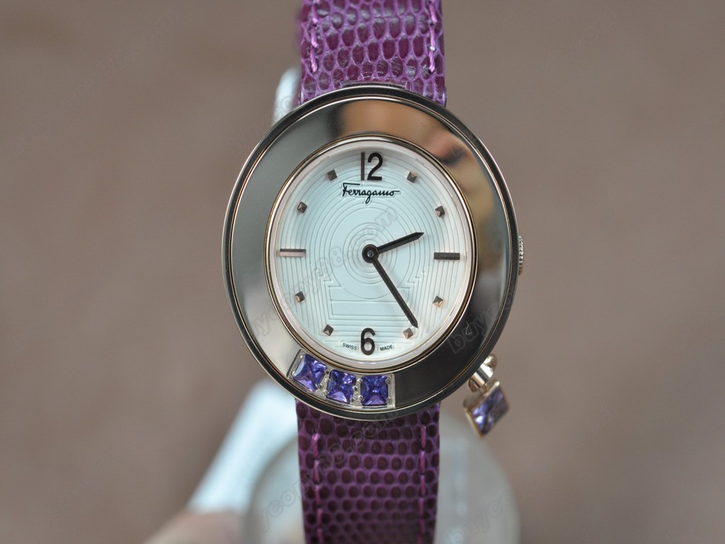 菲拉格慕【女性用】 Ladies RG/LE White MOP Dial Swiss 石英機芯搭載3