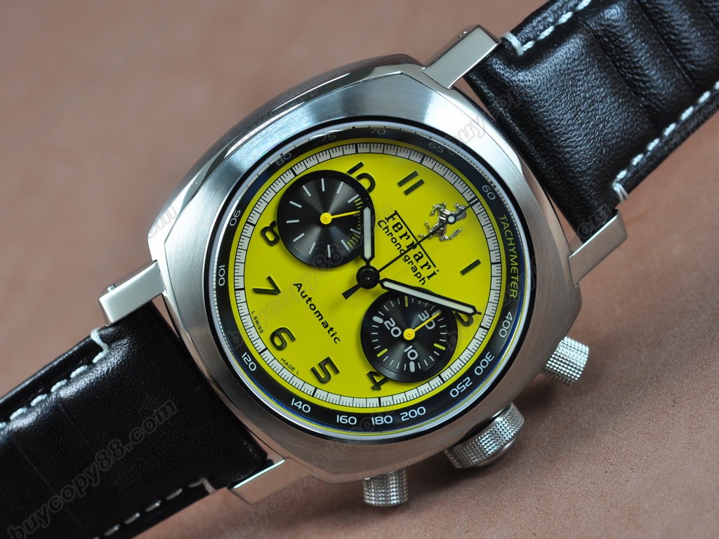 法拉利【男性用】Gran Tourismo FER 00011 Chrono SS Yellow 自動機芯搭載．振頻每小時 28,800 次　10