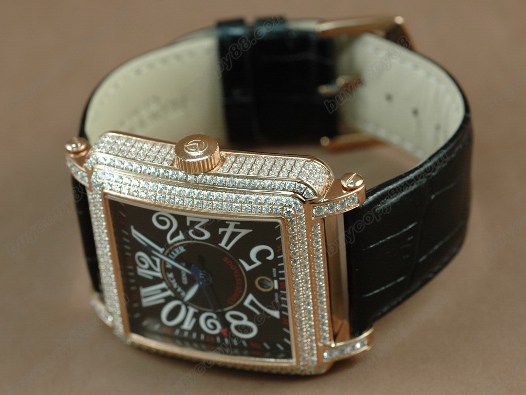 法蘭克穆勒【男性用】 Conquistador Bezel Diamond RG Case Black Dial, Black Strap Japan 石英機芯搭載10