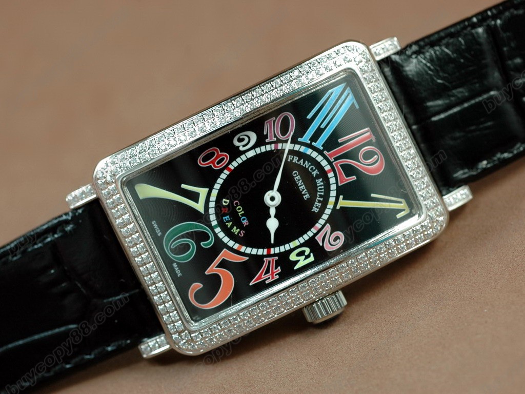 法蘭克穆勒【男性用】 Long Island SS Case Diamond Black Dial Black Strap  Swiss石英機芯搭載　9