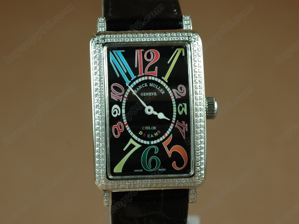 法蘭克穆勒【男性用】 Long Island SS Case Diamond Black Dial Black Strap  Swiss石英機芯搭載　3