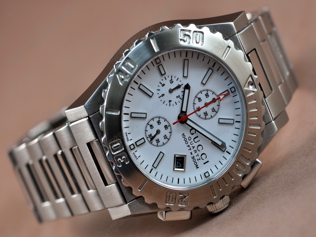 古馳 【男性用】 Men G Timeless SS/SS White Japan OS10石英機芯搭載4