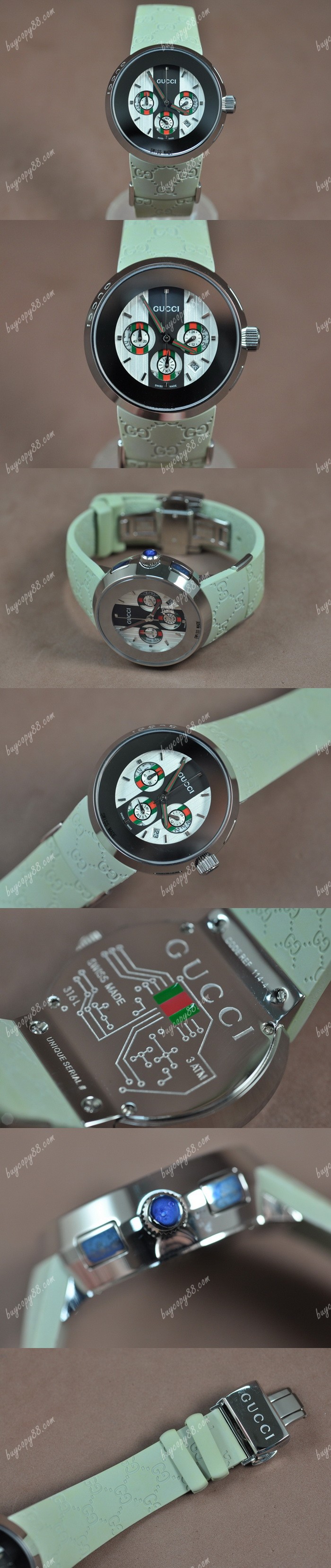  古馳Gucci i-Gucci 39mm SS/RU White Dial J-0S20石英錶0