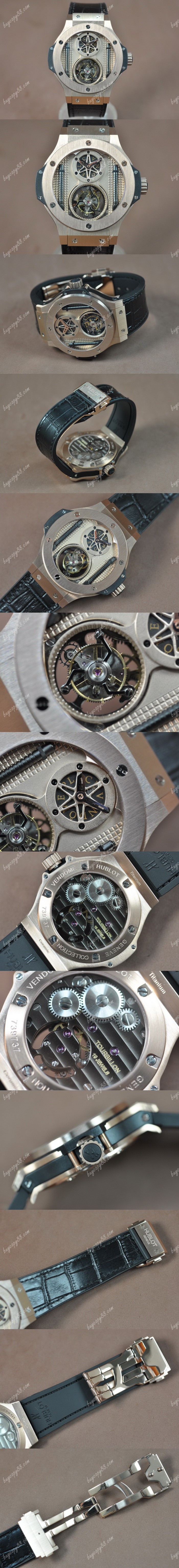  御博Hublot Aero Band 44mm Tourbillon 玫瑰金 Gold dial Asian Handwind陀飛輪錶0