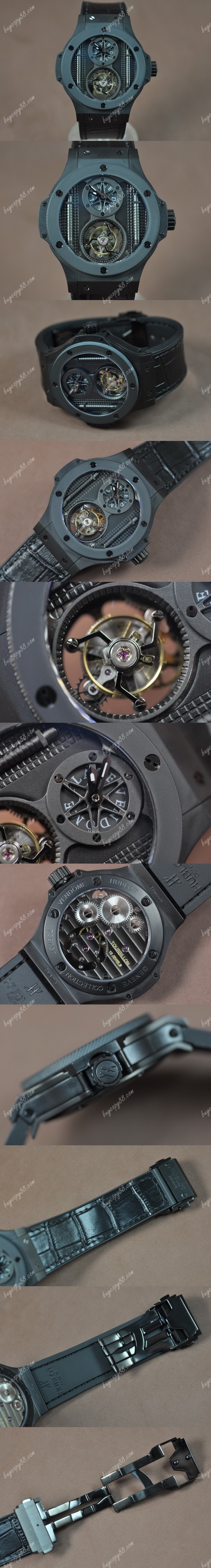 御博Hublot Aero Band 44mm Tourbillon PVD Ceramic Bel Black Asian Handwind陀飛輪錶0