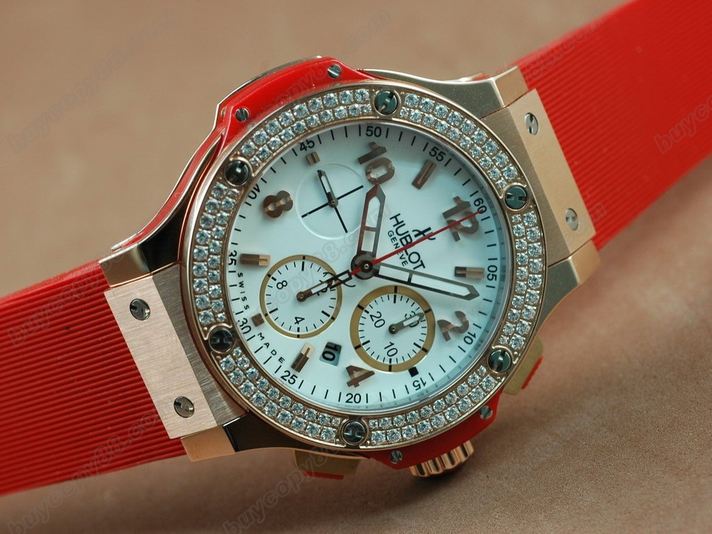 御博 【男性用】Big Bang Rose Gold White Dial Diamond Bezel AsiaETA7750 自動機芯搭載7