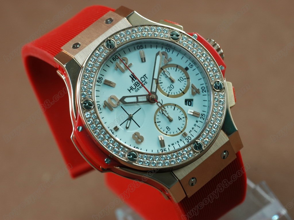 御博 【男性用】Big Bang Rose Gold White Dial Diamond Bezel AsiaETA7750 自動機芯搭載1