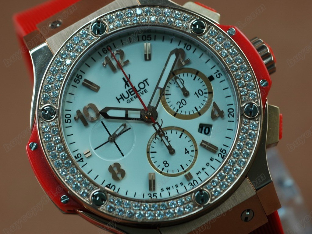 御博 【男性用】Big Bang Rose Gold White Dial Diamond Bezel AsiaETA7750 自動機芯搭載0