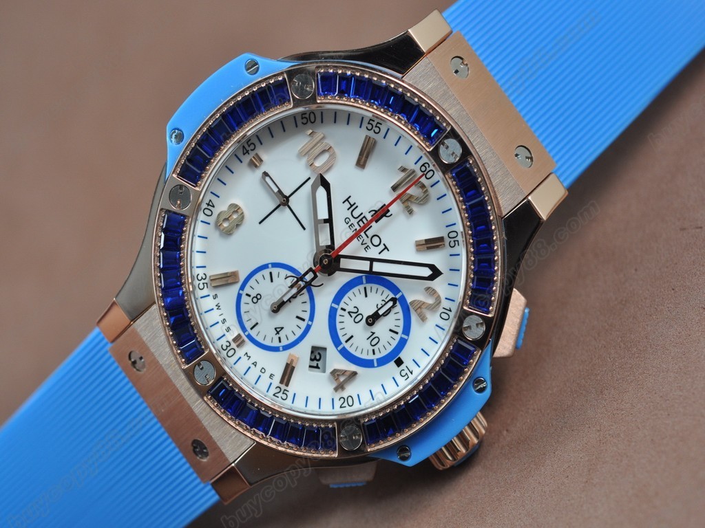 御博 【男性用】Big Bang Aspen RG/SQ Blue Diam White Asian 7750 自動機芯搭載0