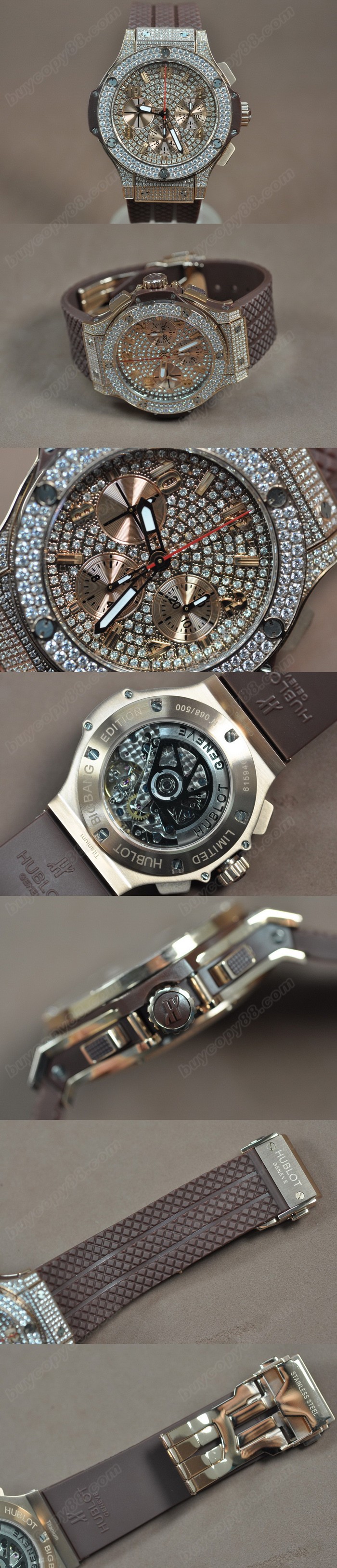 御博 Hublot Big Bang 44mm 玫瑰金/RU Diamonds Dial A-7750 自動機芯搭載0