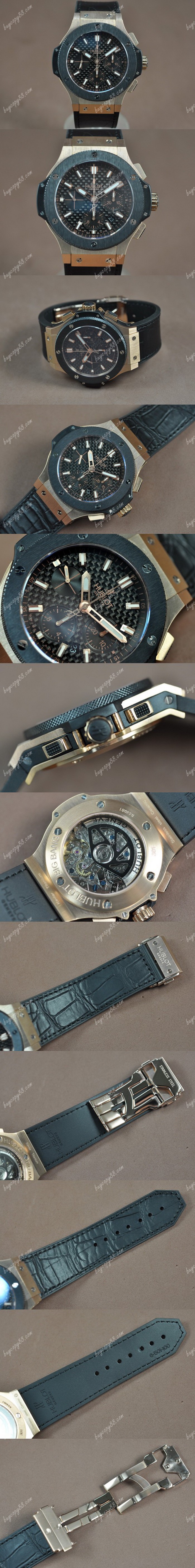 御博Hublot Big Bang 44mm 玫瑰金 Ceramic Bezel Carbon Fibre dial A-7750自動機芯搭載0