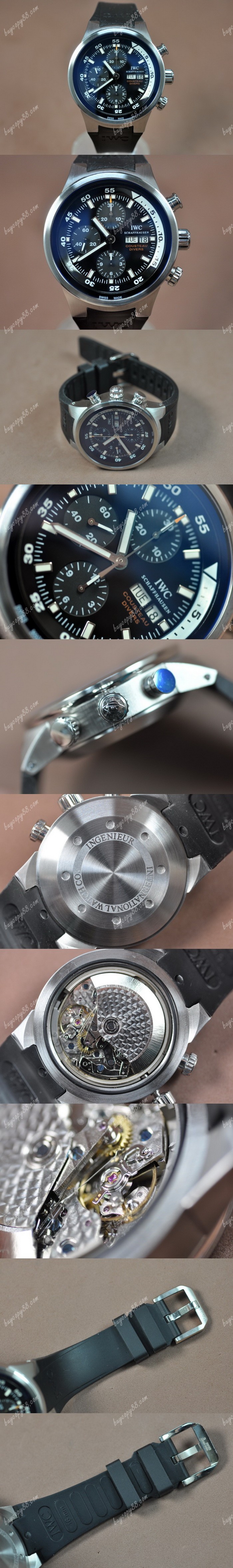  Iwc Cousteau Divers Aquatimer SS/RU Black Dial A-7750自動機芯搭載0