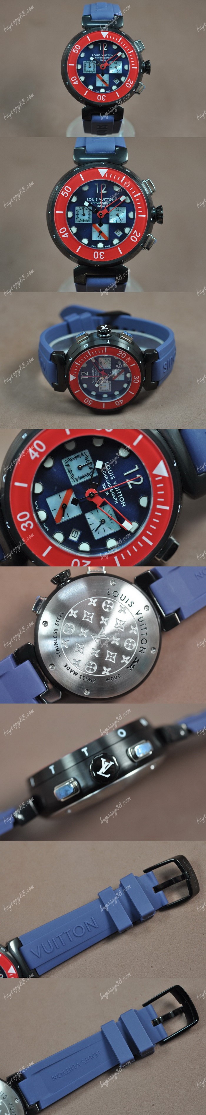  路易威登Louis Vuitton Tambour Diving Ⅱ PVD/RU Blue Dial Jap OS20石英機芯0