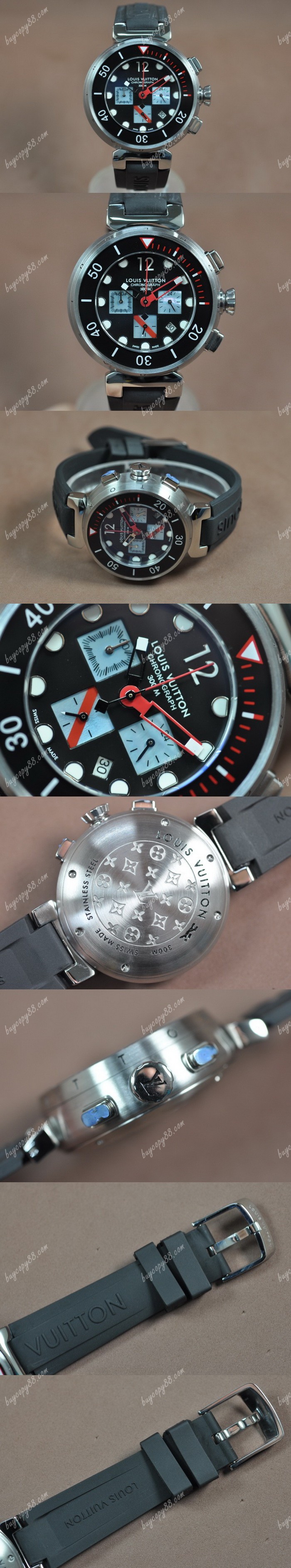  路易威登Louis Vuitton Tambour Diving Ⅱ SS/RU Black Dial Jap OS20石英機芯0